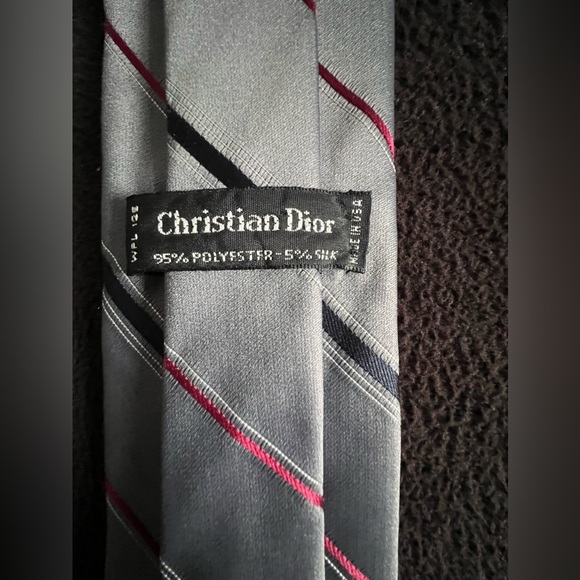 Christian Dior Vintage Striped Necktie Tie Classic Logo Front and Back Lining - Picture 6 of 12
